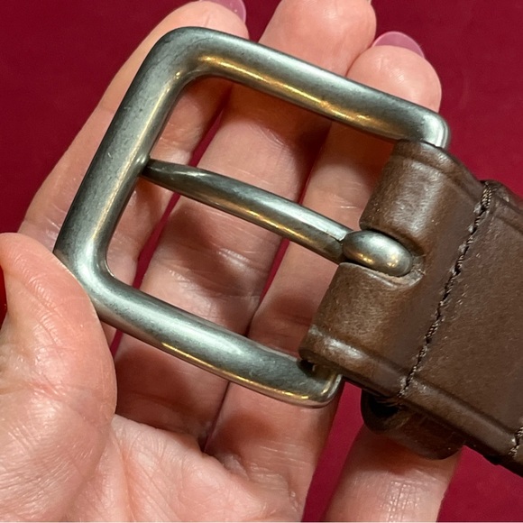 BROWN Argentina Leather Belt size 42 Sectioned, Silver Square Buckle 40-44” art - Picture 9 of 16